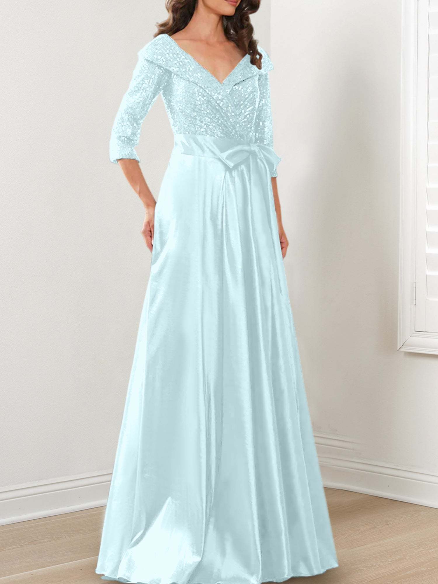 V-Neck A-Line Princess Gown for the Mother of the Bride