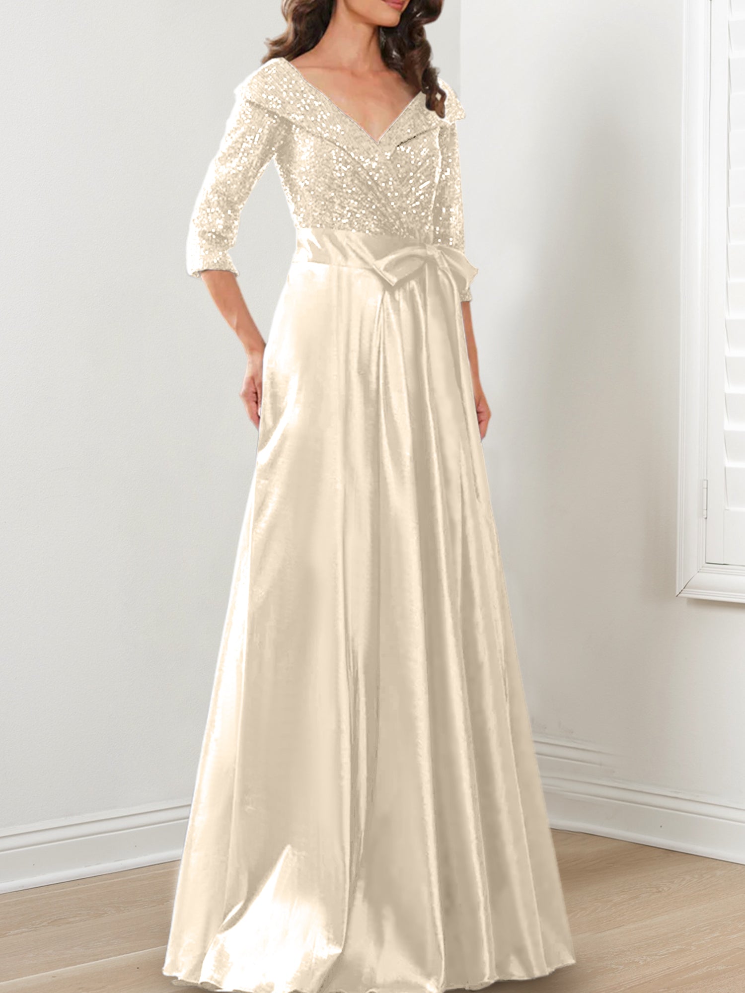 V-Neck A-Line Princess Gown for the Mother of the Bride