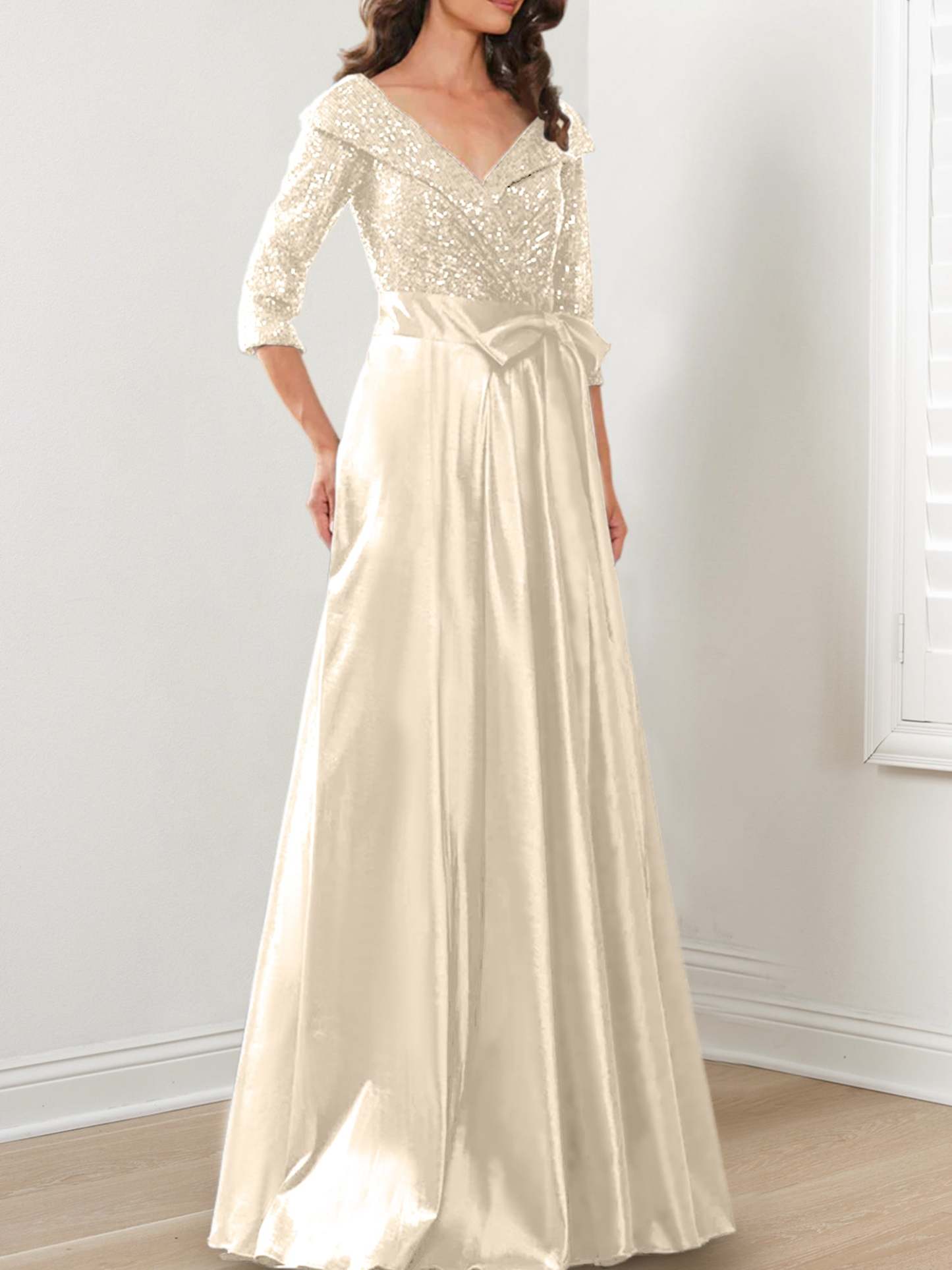 V-Neck A-Line Princess Gown for the Mother of the Bride