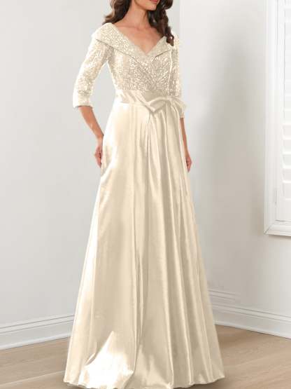 V-Neck A-Line Princess Gown for the Mother of the Bride