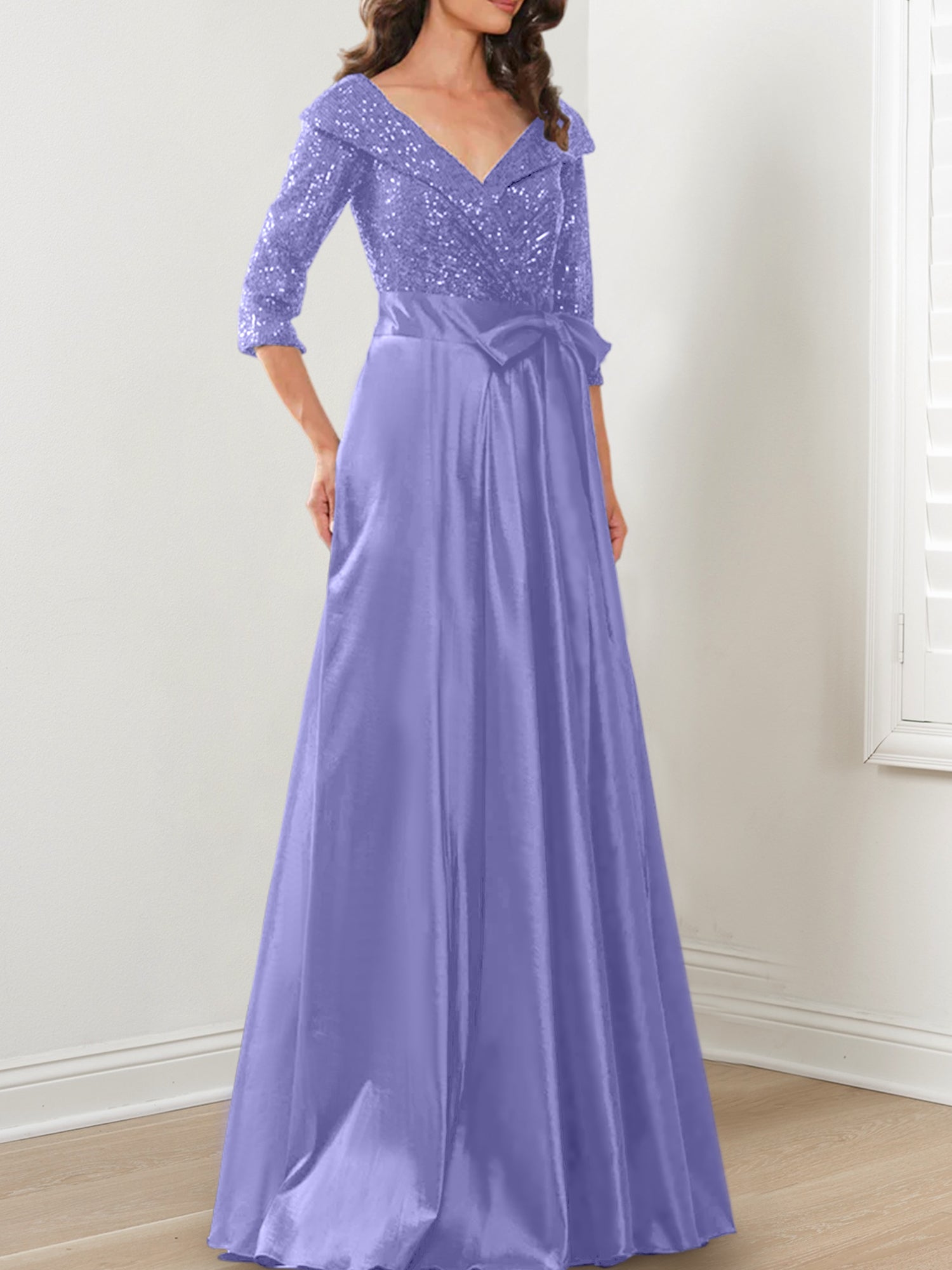 V-Neck A-Line Princess Gown for the Mother of the Bride