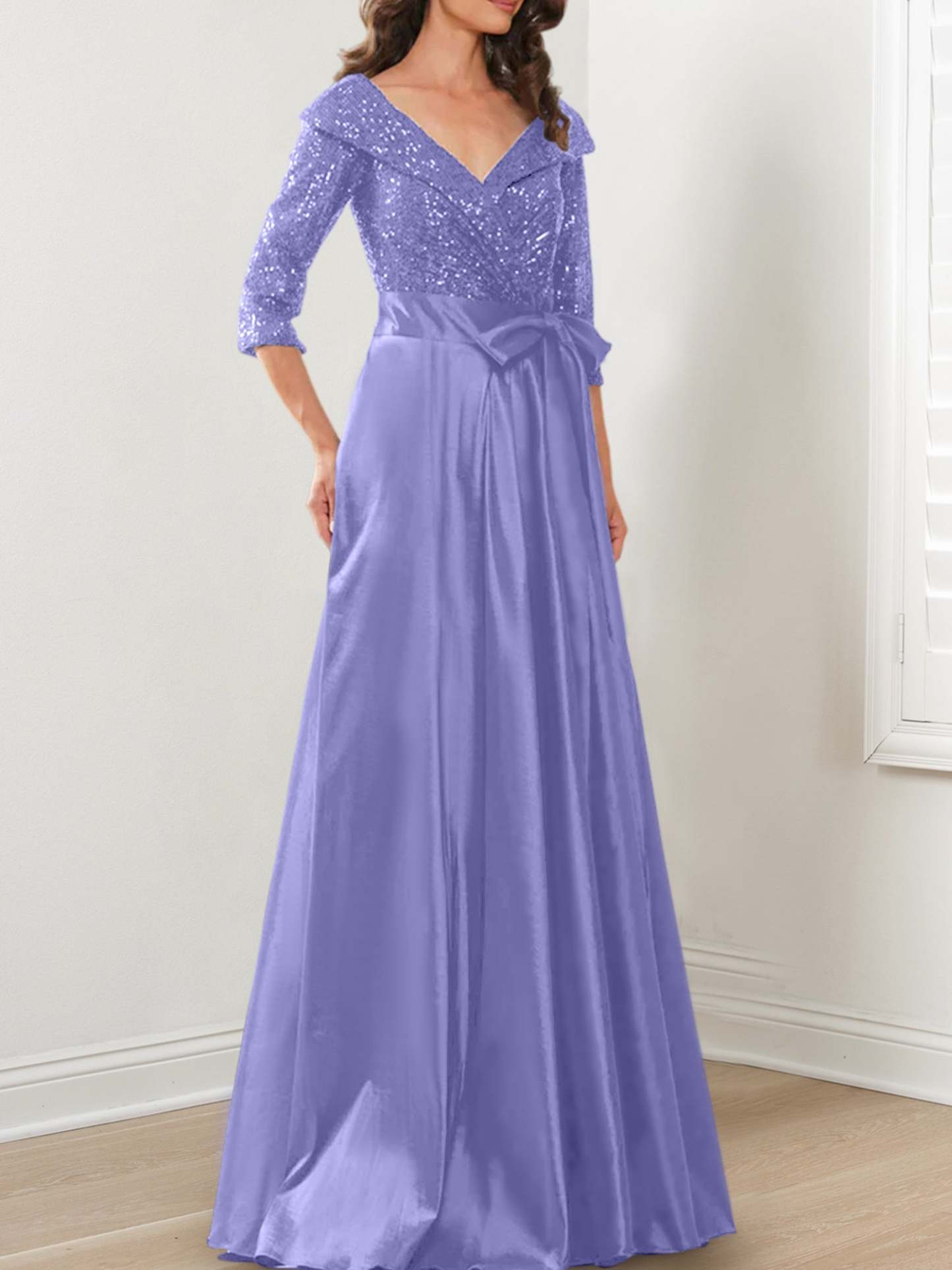 V-Neck A-Line Princess Gown for the Mother of the Bride