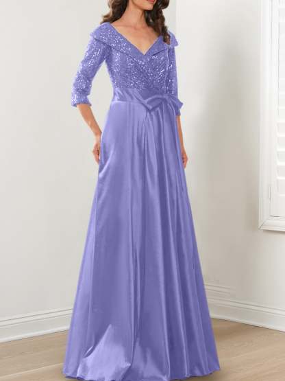 V-Neck A-Line Princess Gown for the Mother of the Bride