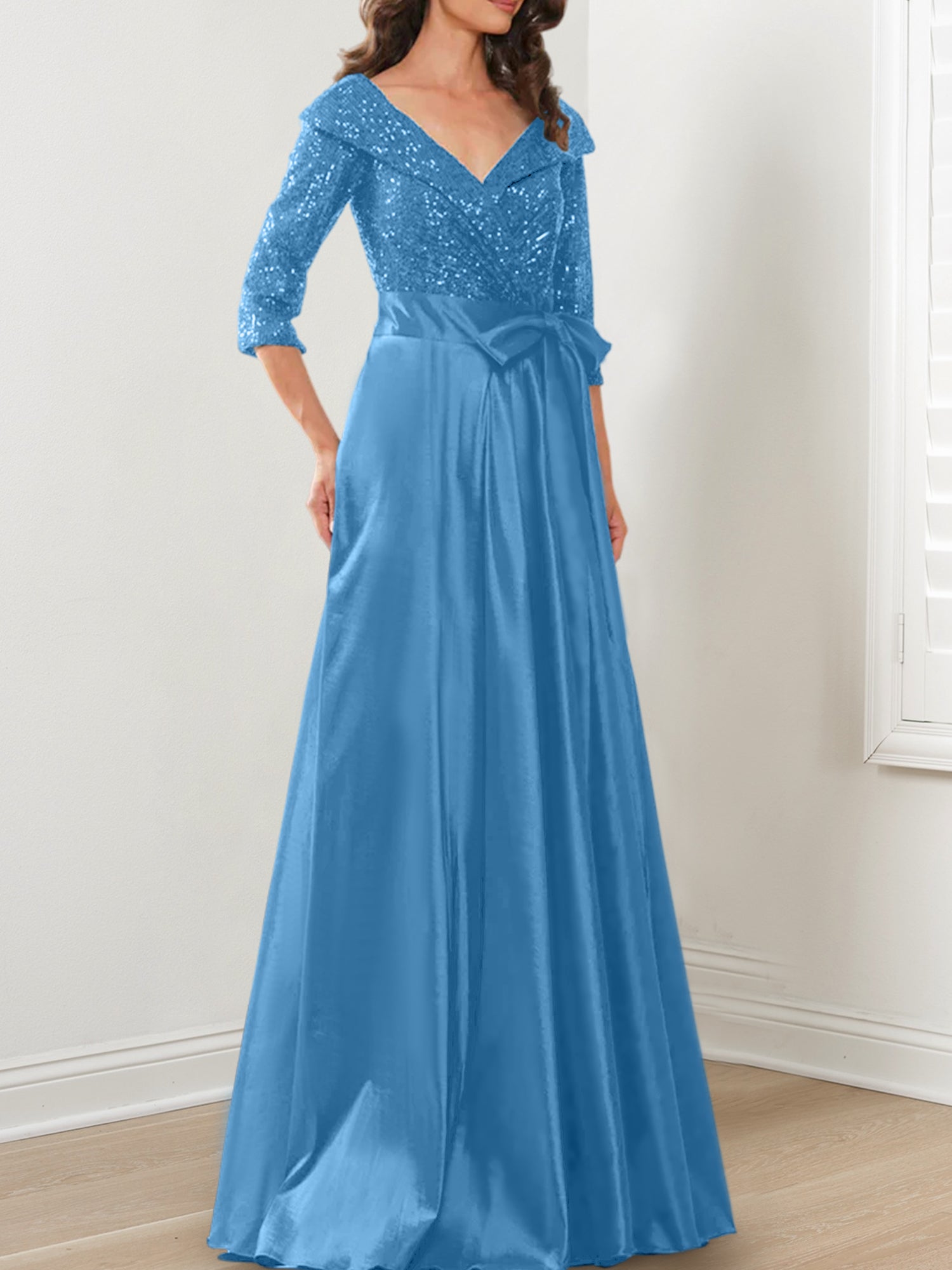 V-Neck A-Line Princess Gown for the Mother of the Bride