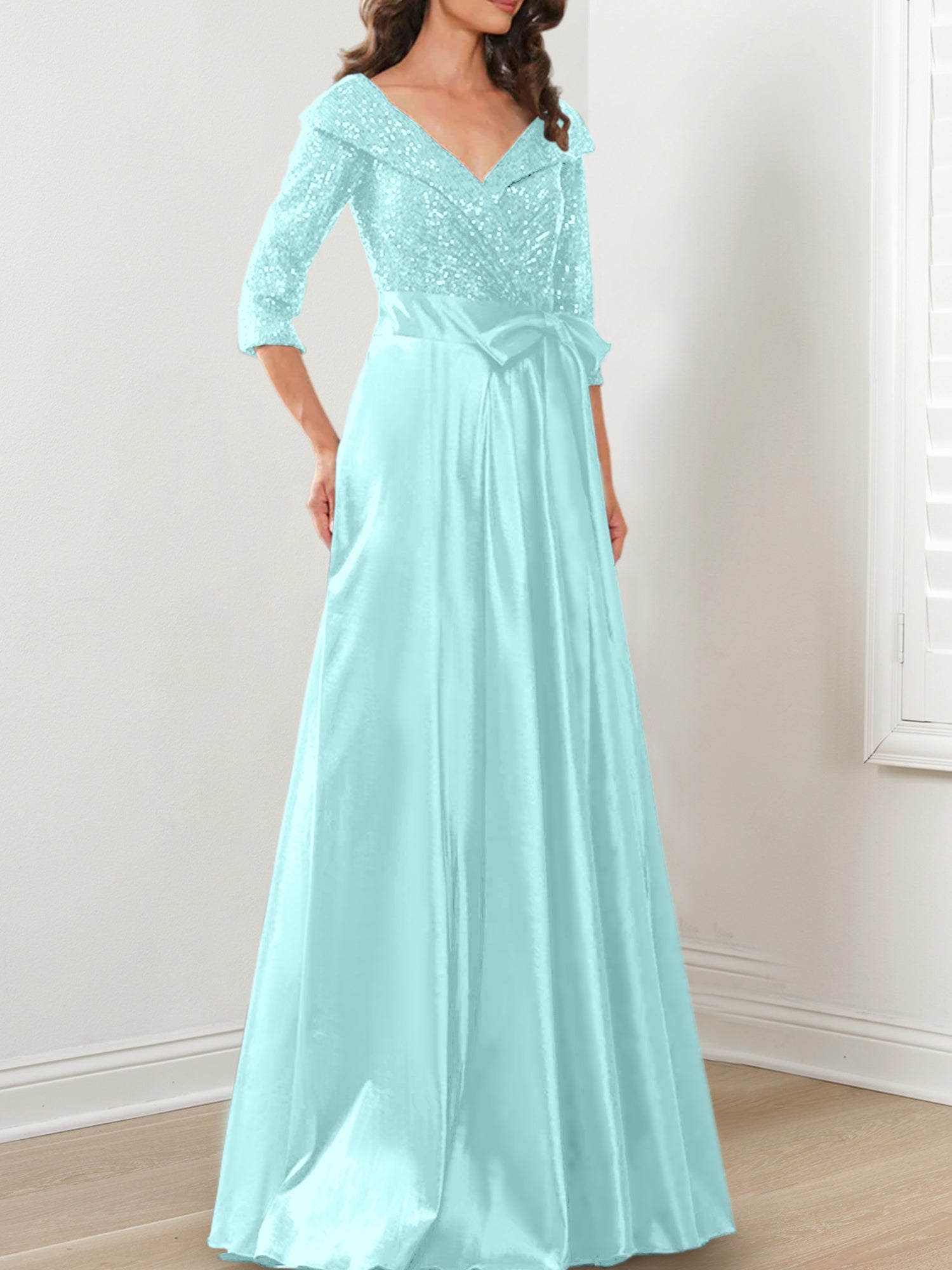V-Neck A-Line Princess Gown for the Mother of the Bride