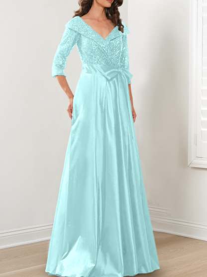 V-Neck A-Line Princess Gown for the Mother of the Bride