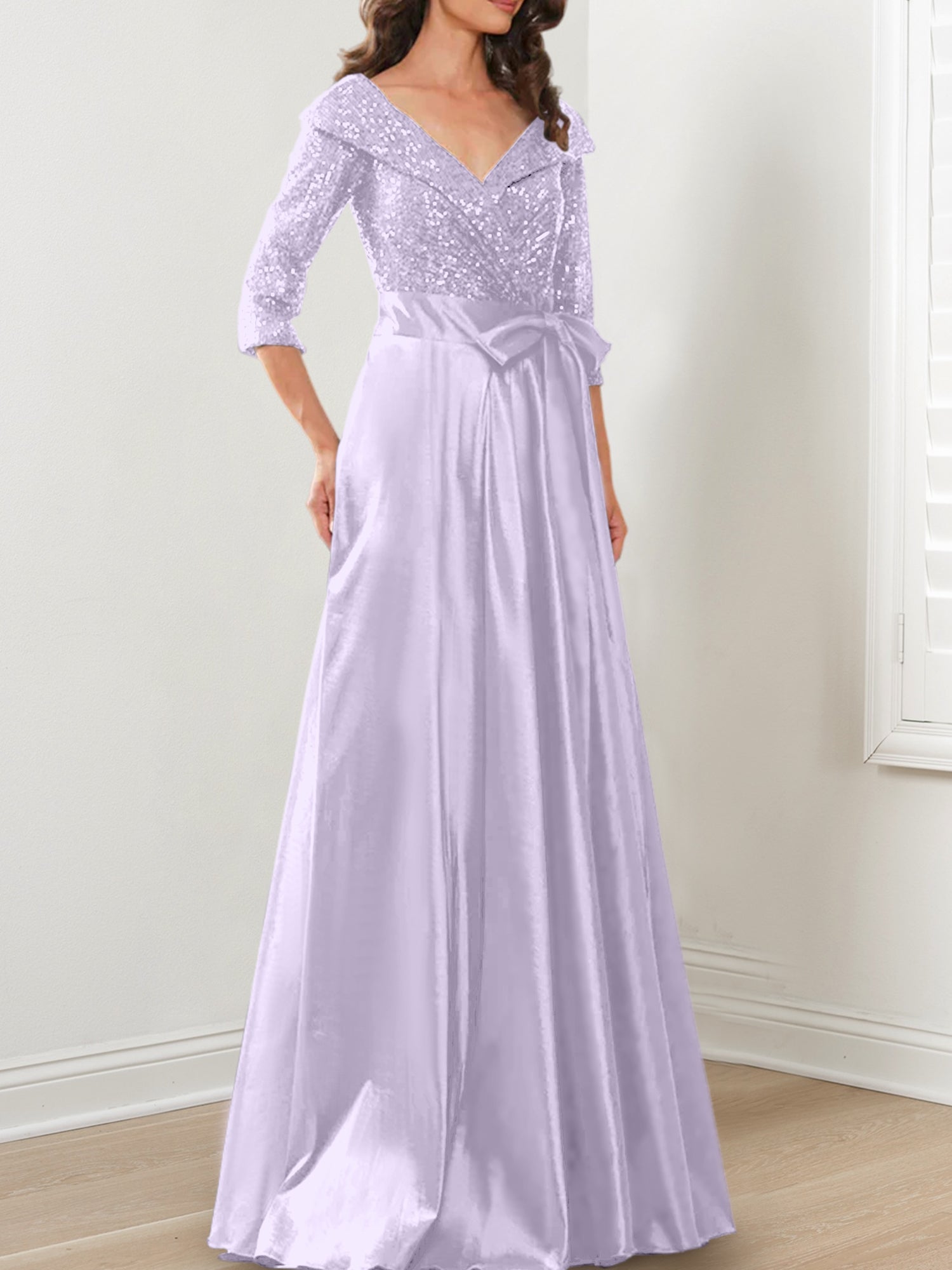 V-Neck A-Line Princess Gown for the Mother of the Bride