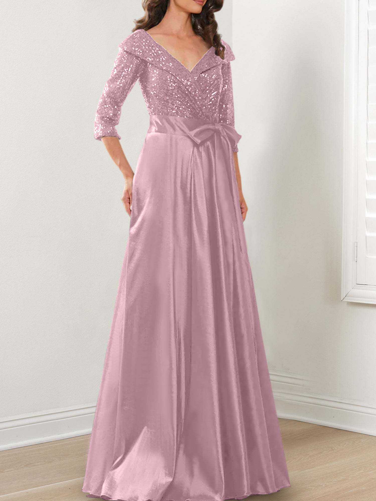 V-Neck A-Line Princess Gown for the Mother of the Bride