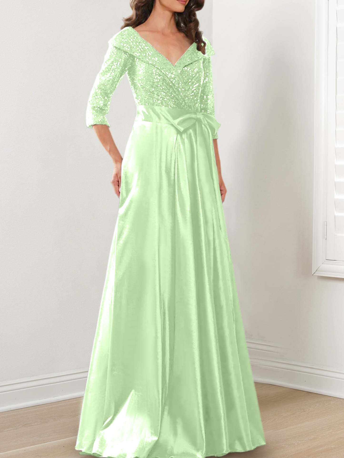 V-Neck A-Line Princess Gown for the Mother of the Bride