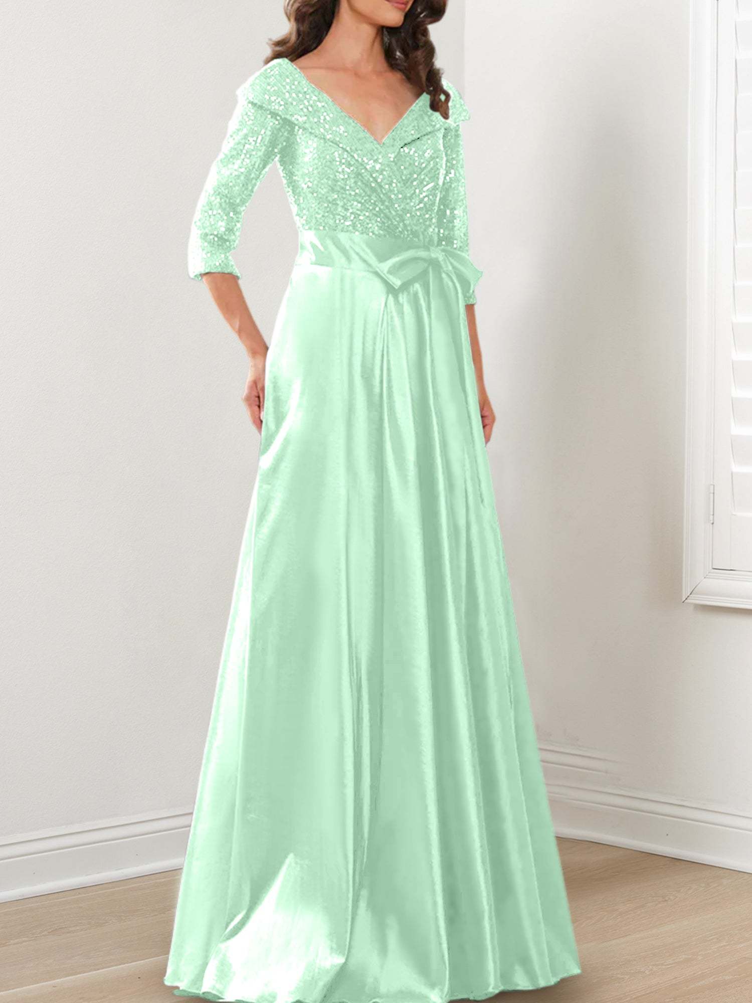 V-Neck A-Line Princess Gown for the Mother of the Bride