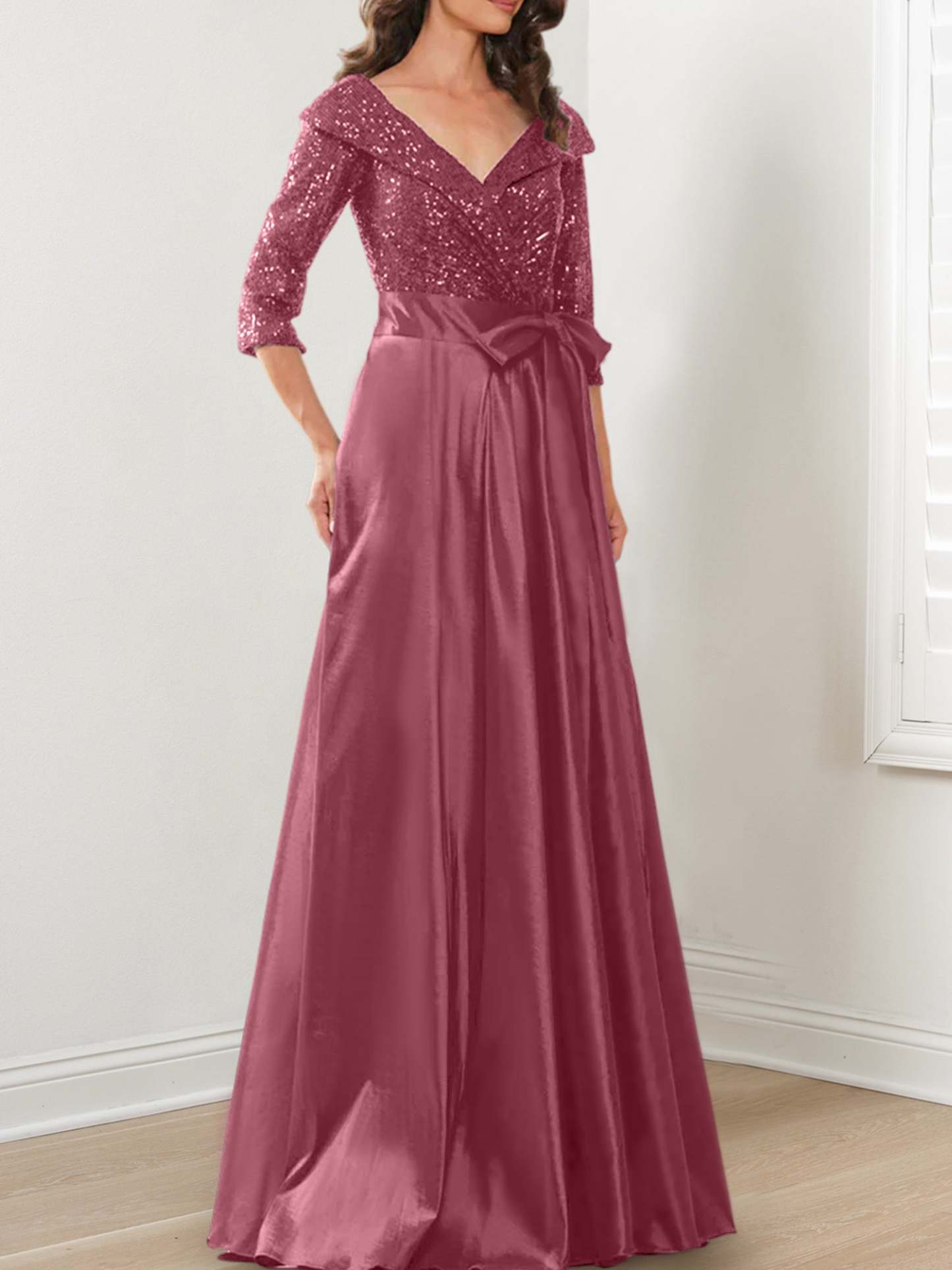 V-Neck A-Line Princess Gown for the Mother of the Bride