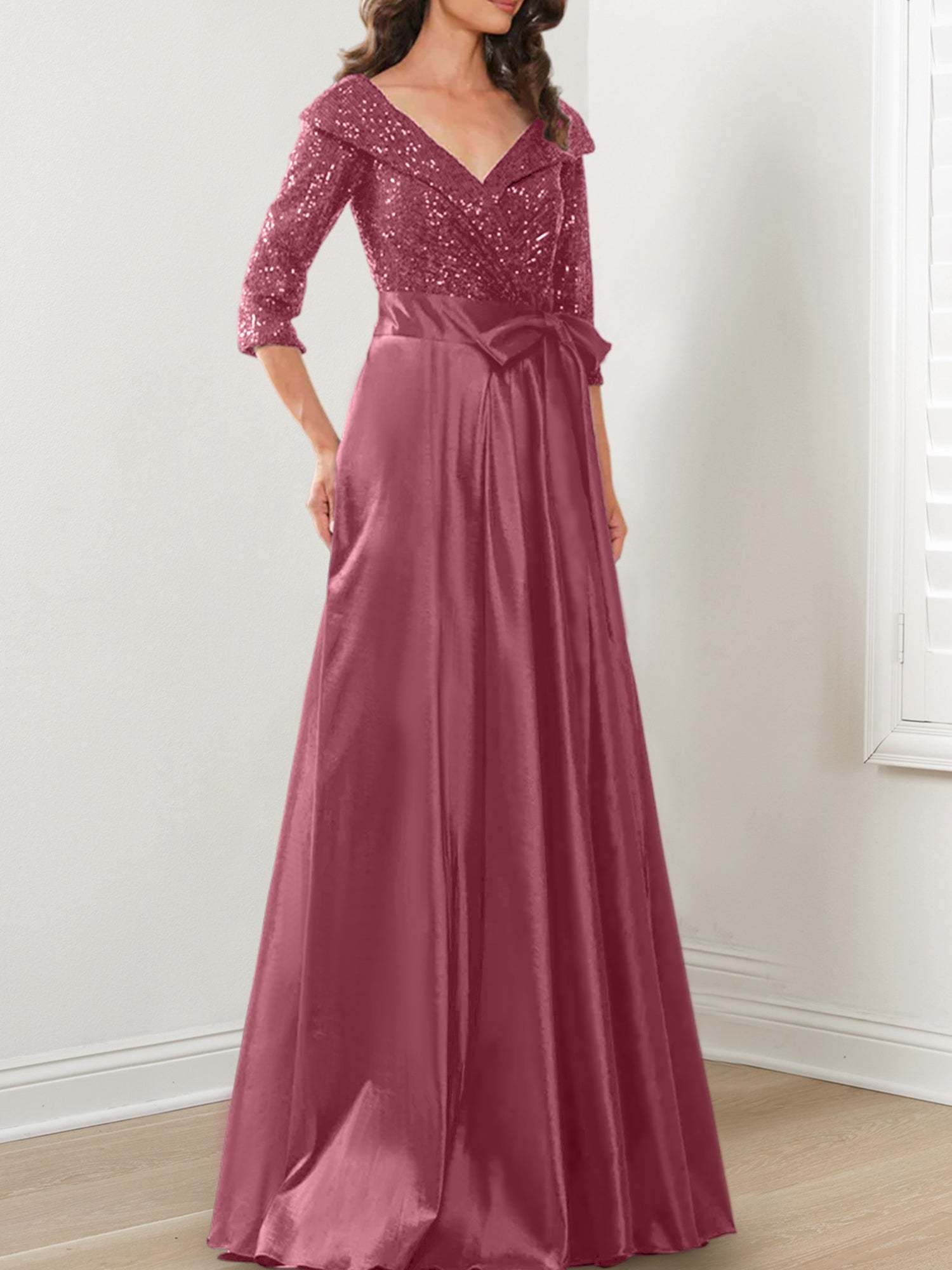 V-Neck A-Line Princess Gown for the Mother of the Bride
