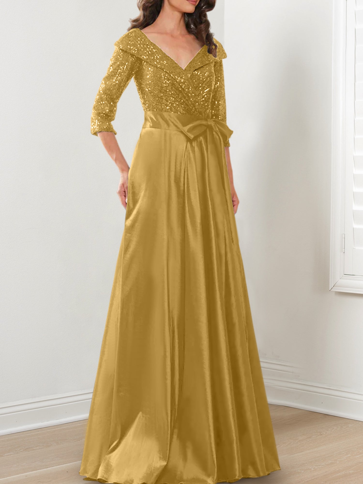 V-Neck A-Line Princess Gown for the Mother of the Bride