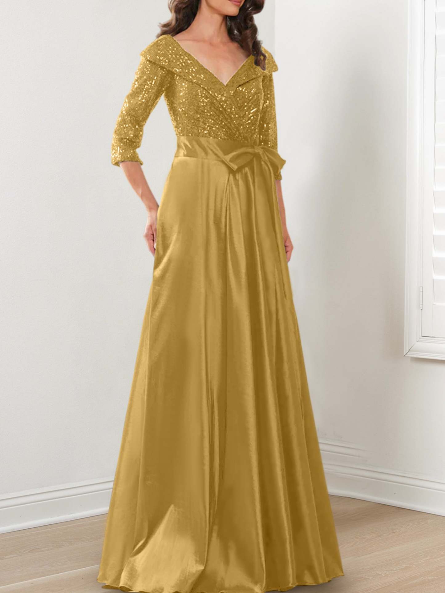 V-Neck A-Line Princess Gown for the Mother of the Bride
