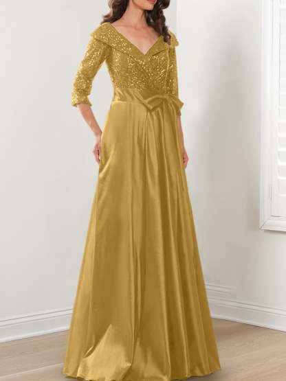 V-Neck A-Line Princess Gown for the Mother of the Bride