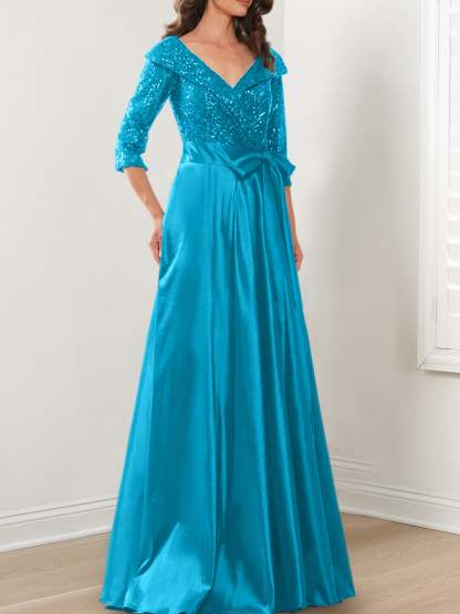 V-Neck A-Line Princess Gown for the Mother of the Bride