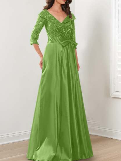 V-Neck A-Line Princess Gown for the Mother of the Bride