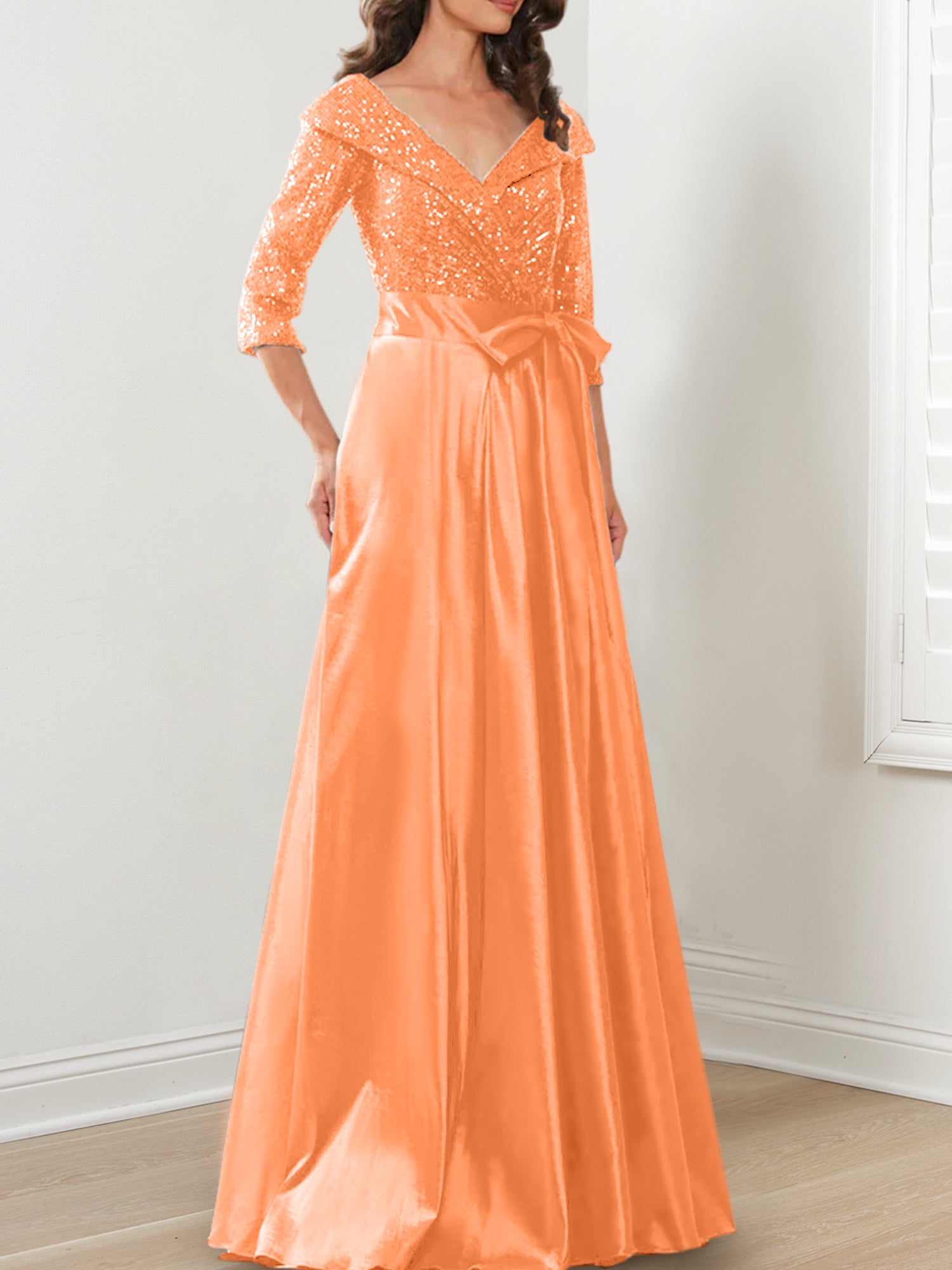 V-Neck A-Line Princess Gown for the Mother of the Bride