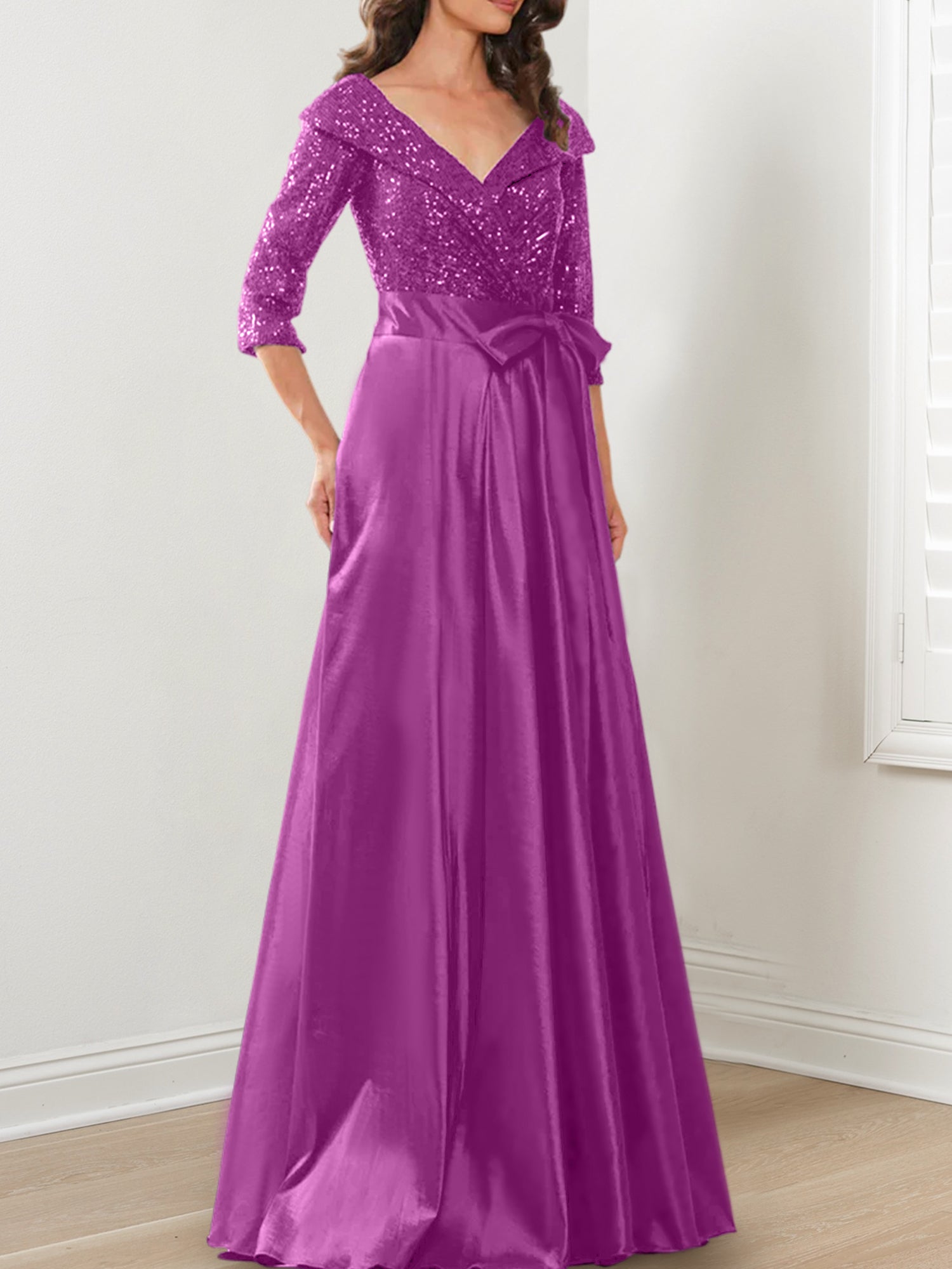 V-Neck A-Line Princess Gown for the Mother of the Bride