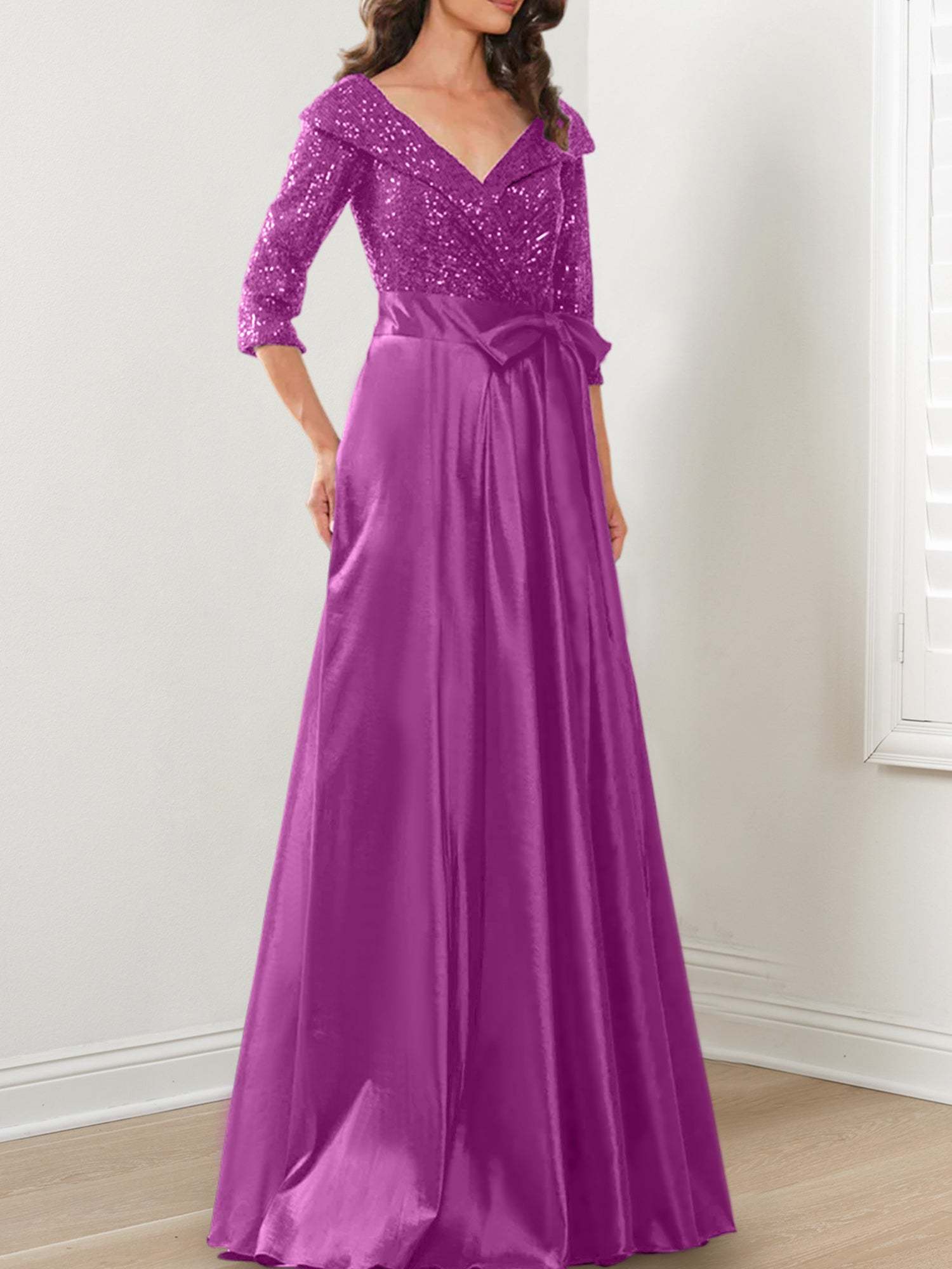 V-Neck A-Line Princess Gown for the Mother of the Bride