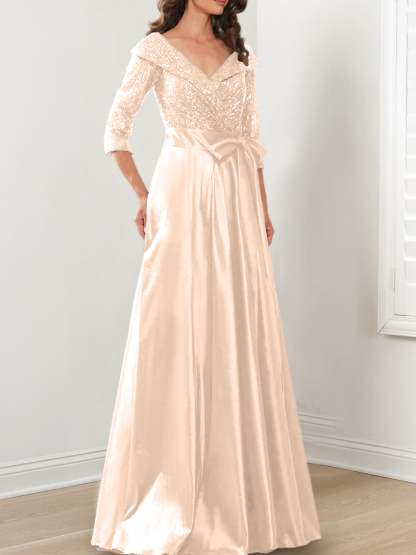 V-Neck A-Line Princess Gown for the Mother of the Bride