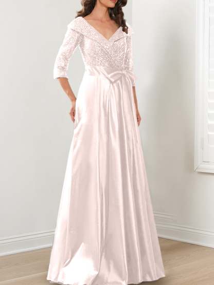 V-Neck A-Line Princess Gown for the Mother of the Bride