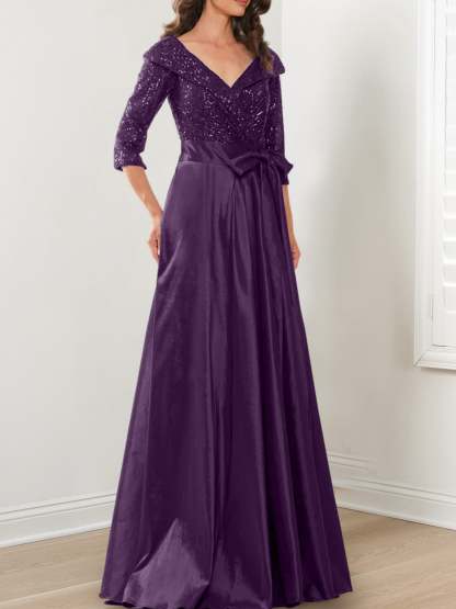 V-Neck A-Line Princess Gown for the Mother of the Bride