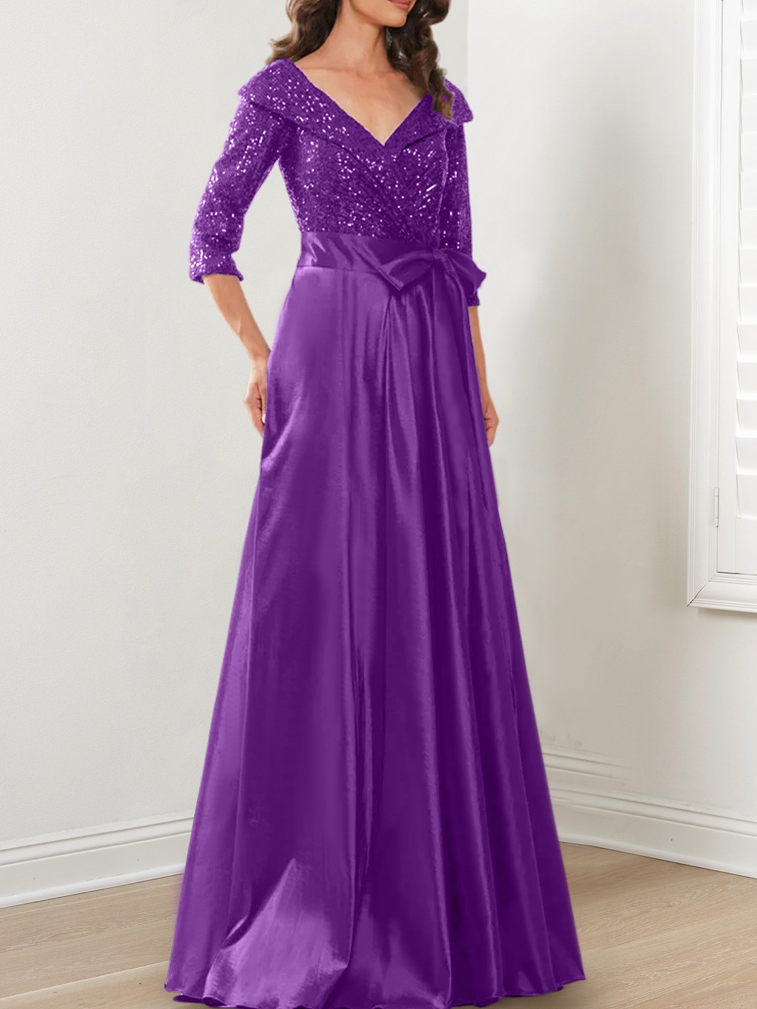 V-Neck A-Line Princess Gown for the Mother of the Bride
