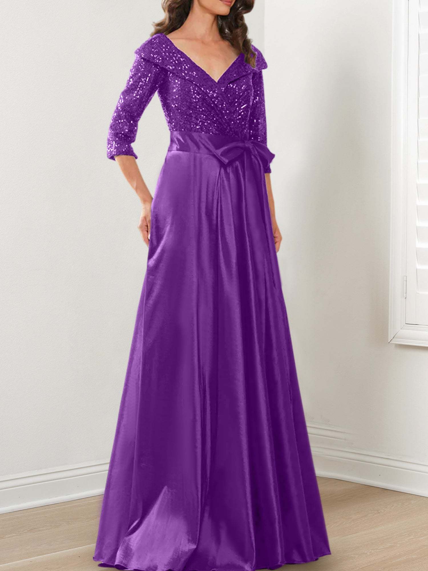V-Neck A-Line Princess Gown for the Mother of the Bride