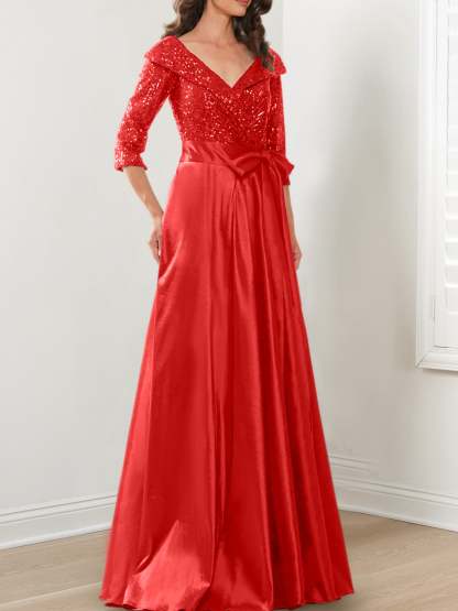 V-Neck A-Line Princess Gown for the Mother of the Bride