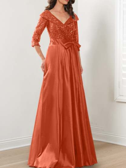 V-Neck A-Line Princess Gown for the Mother of the Bride