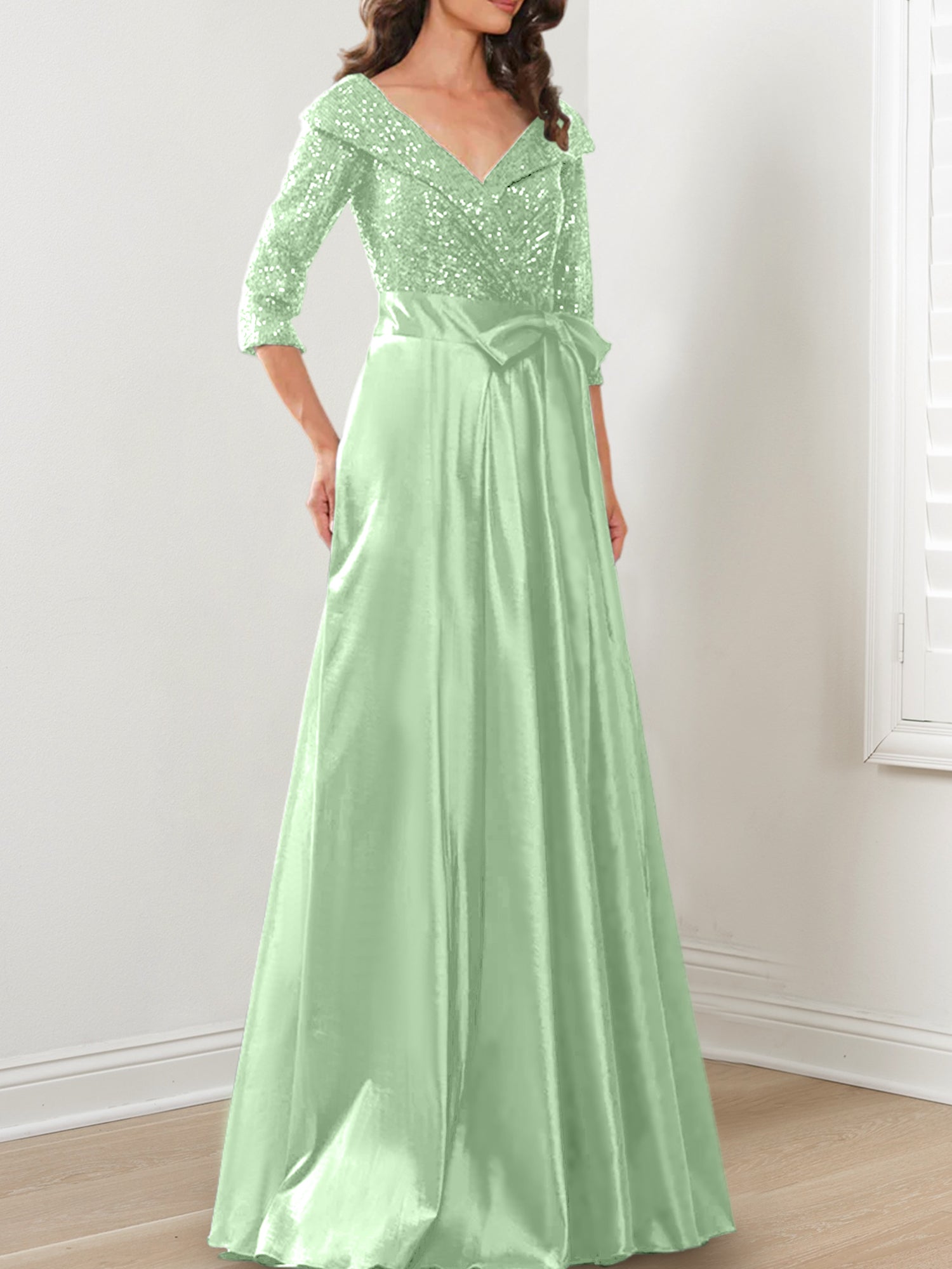 V-Neck A-Line Princess Gown for the Mother of the Bride