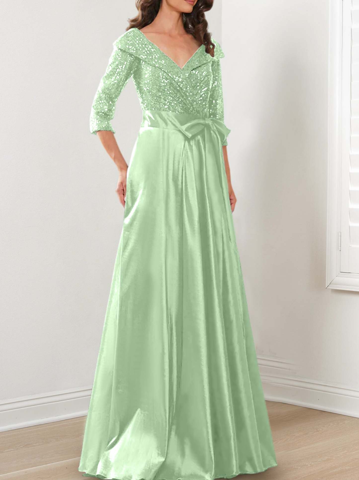 V-Neck A-Line Princess Gown for the Mother of the Bride