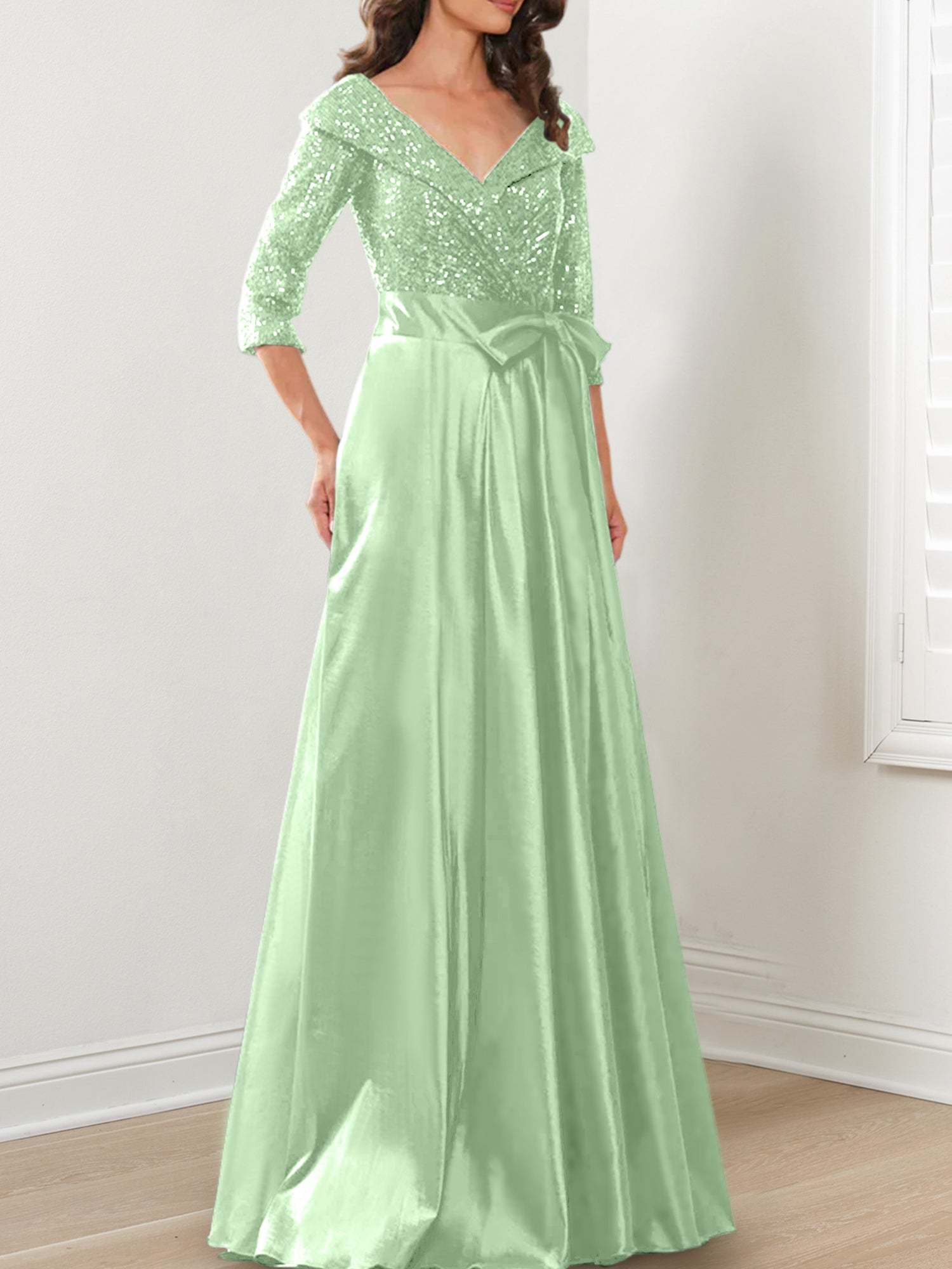 V-Neck A-Line Princess Gown for the Mother of the Bride