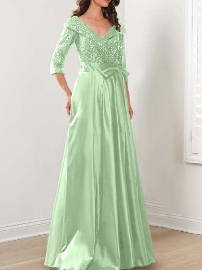 V-Neck A-Line Princess Gown for the Mother of the Bride