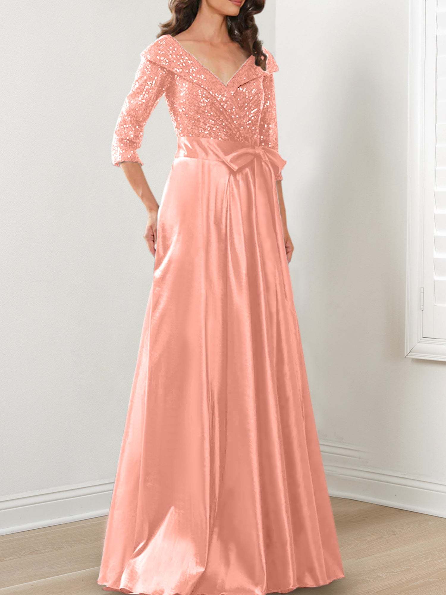 V-Neck A-Line Princess Gown for the Mother of the Bride