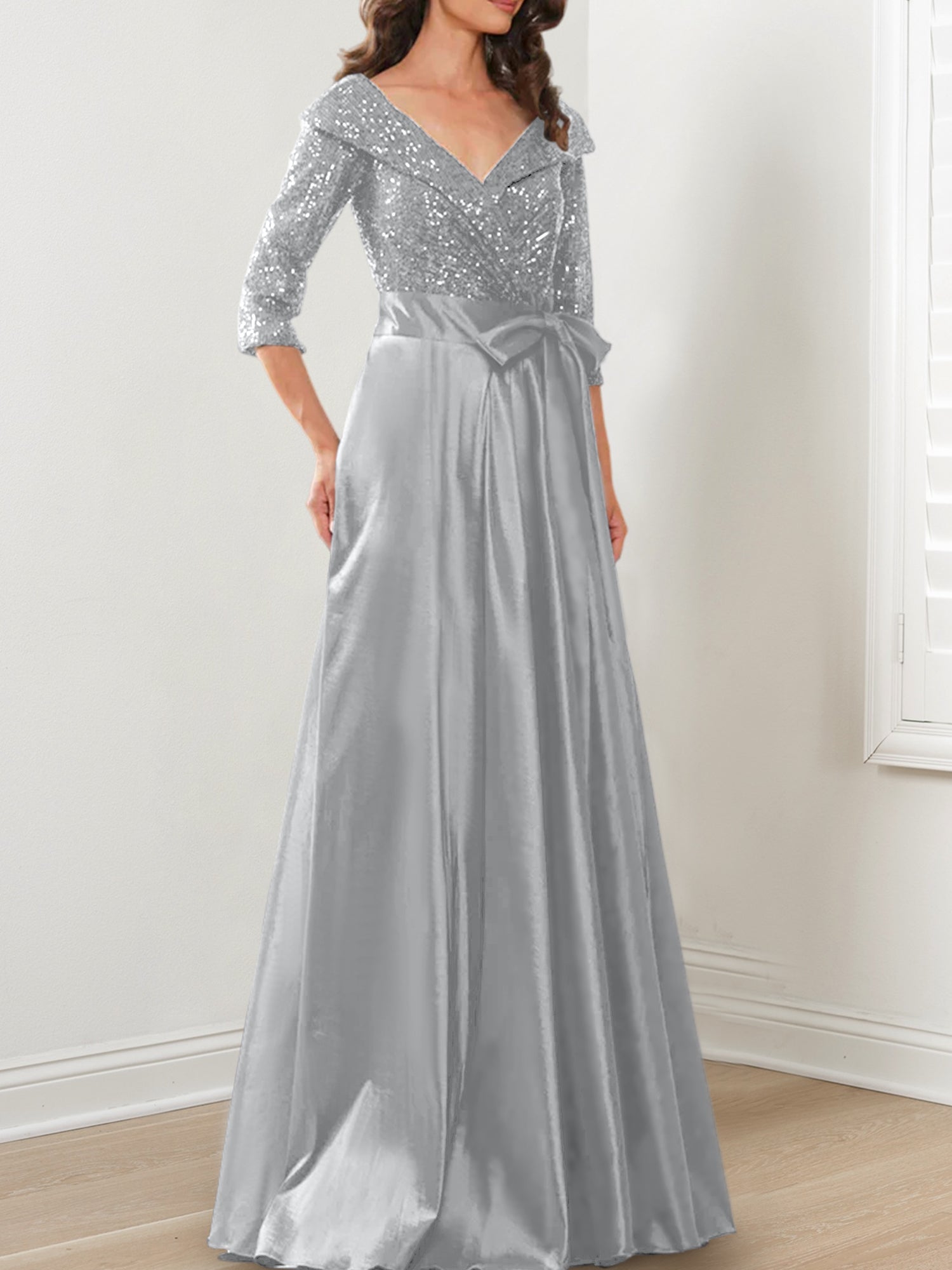 V-Neck A-Line Princess Gown for the Mother of the Bride