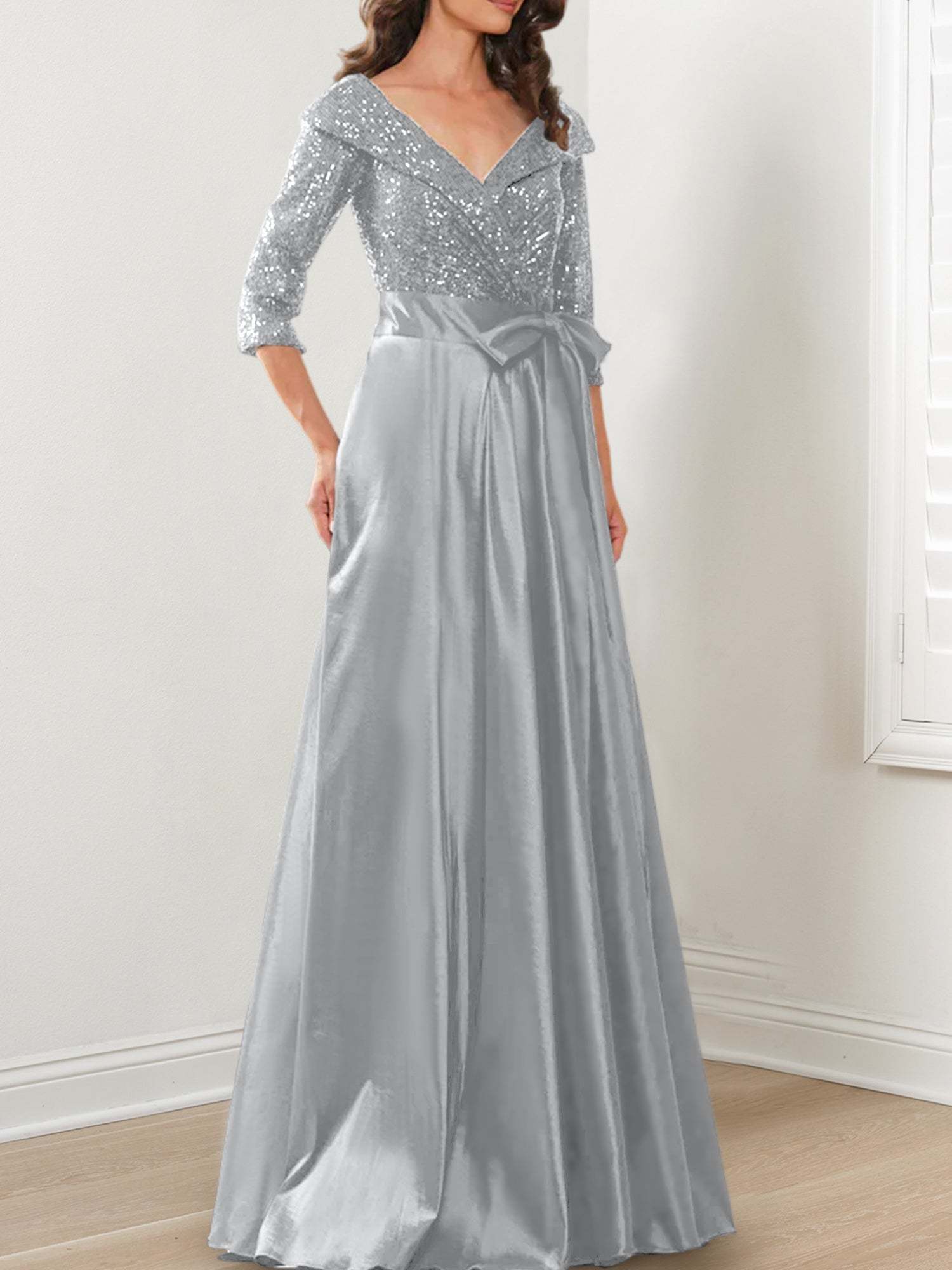 V-Neck A-Line Princess Gown for the Mother of the Bride