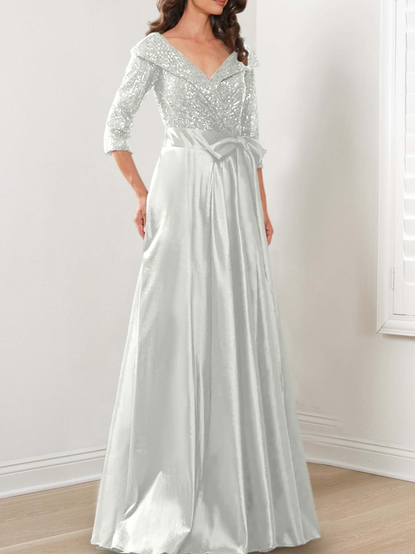 V-Neck A-Line Princess Gown for the Mother of the Bride