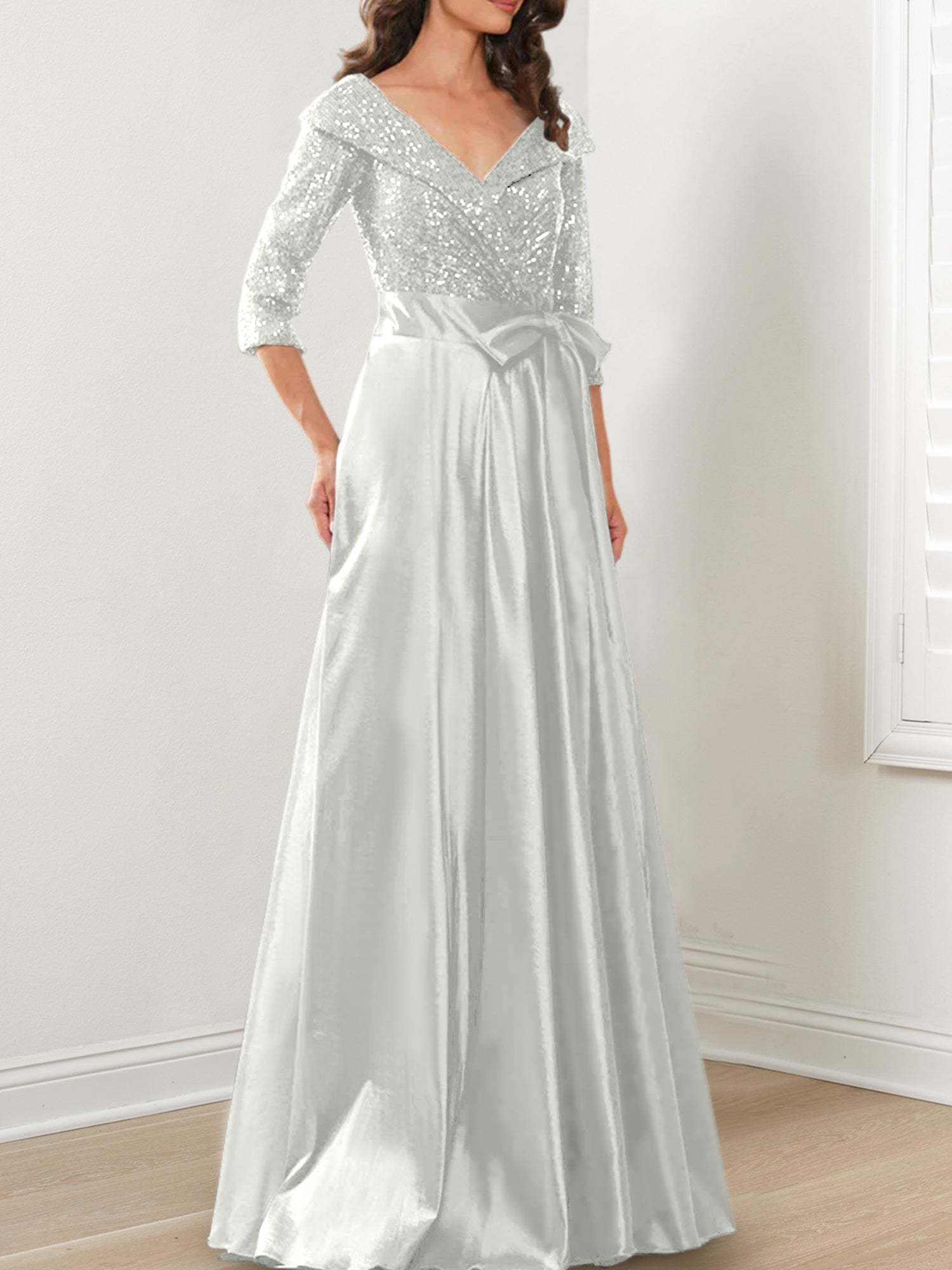V-Neck A-Line Princess Gown for the Mother of the Bride