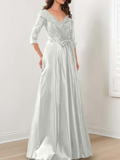 V-Neck A-Line Princess Gown for the Mother of the Bride
