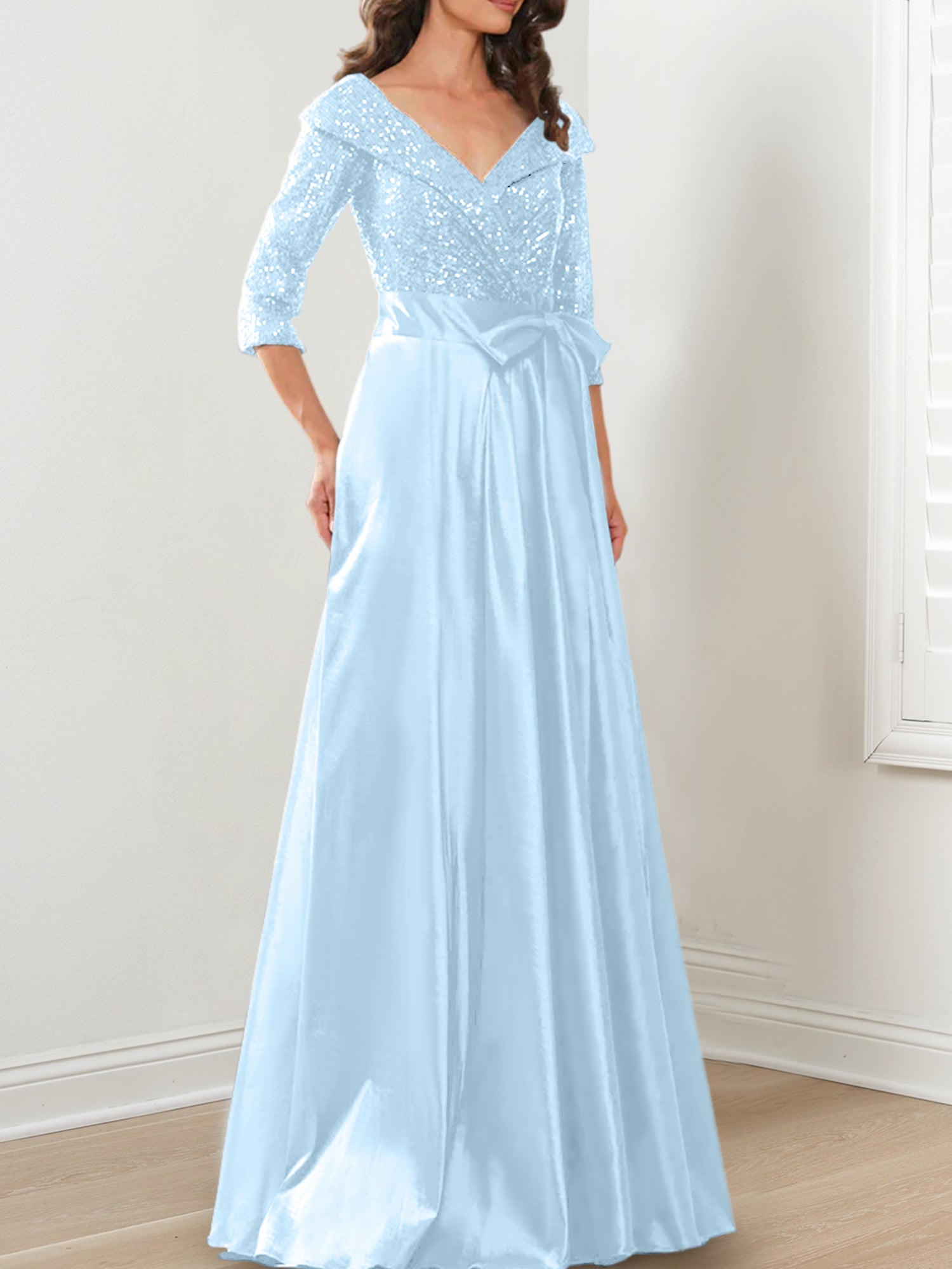 V-Neck A-Line Princess Gown for the Mother of the Bride