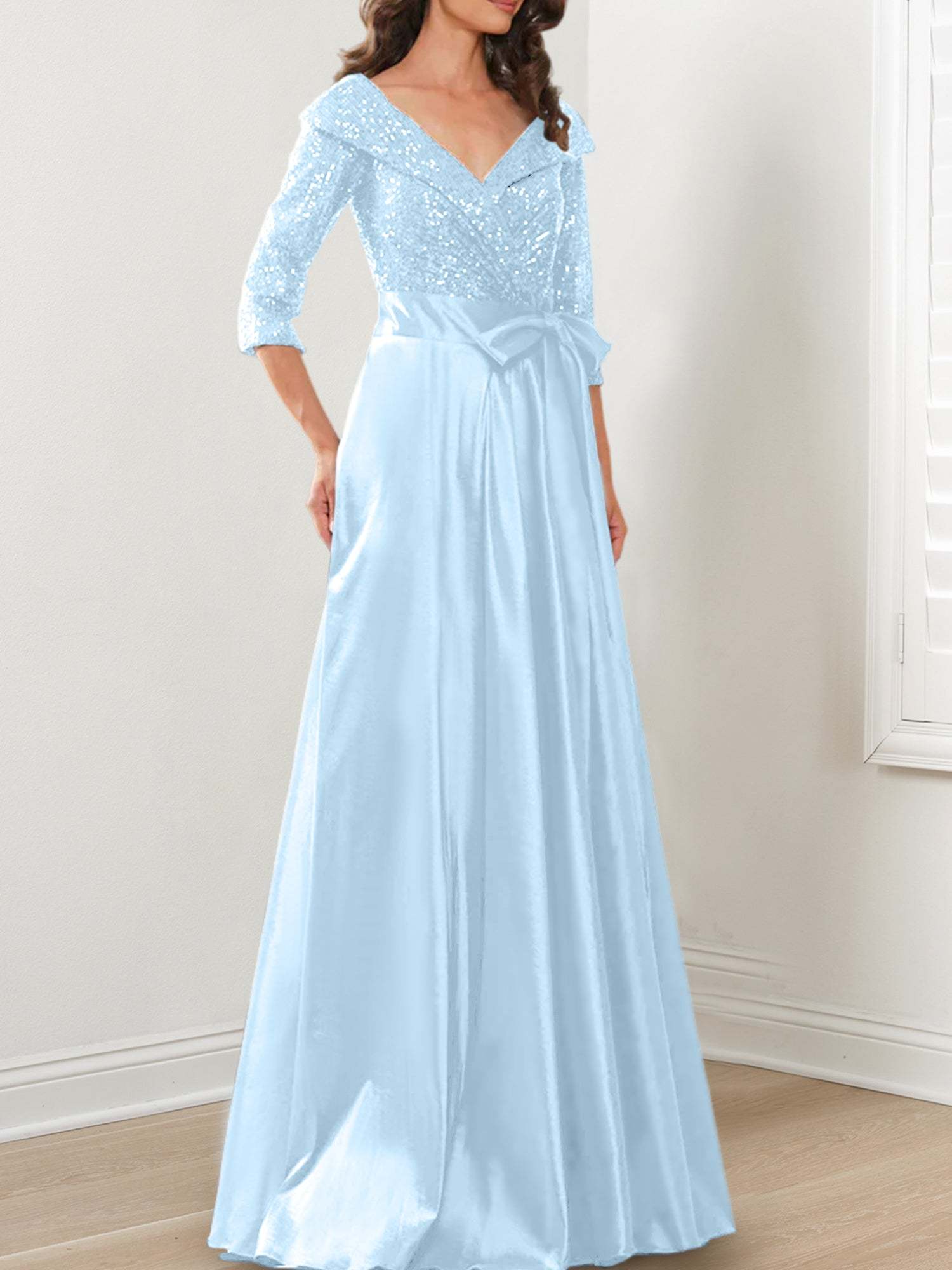 V-Neck A-Line Princess Gown for the Mother of the Bride