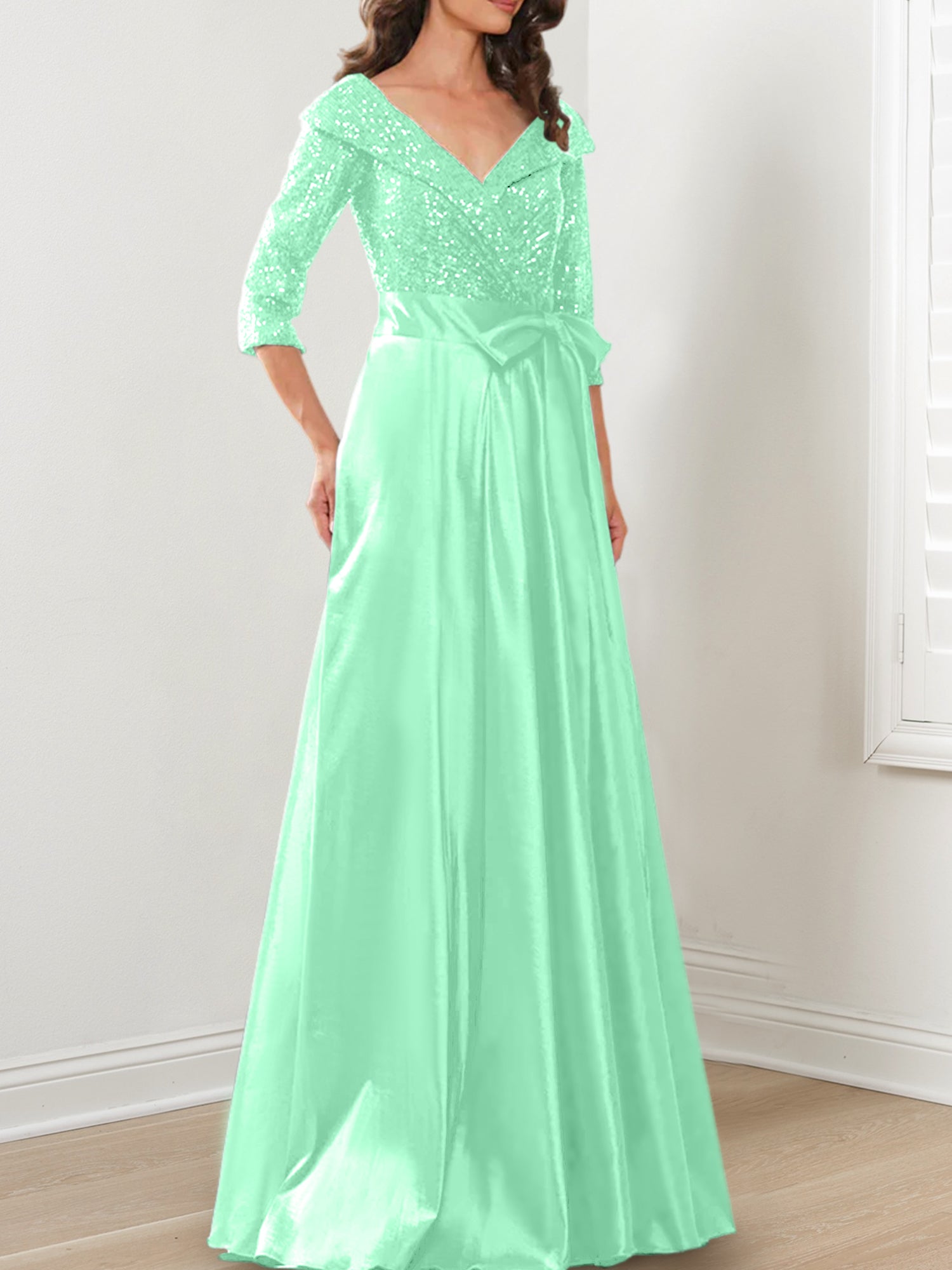 V-Neck A-Line Princess Gown for the Mother of the Bride