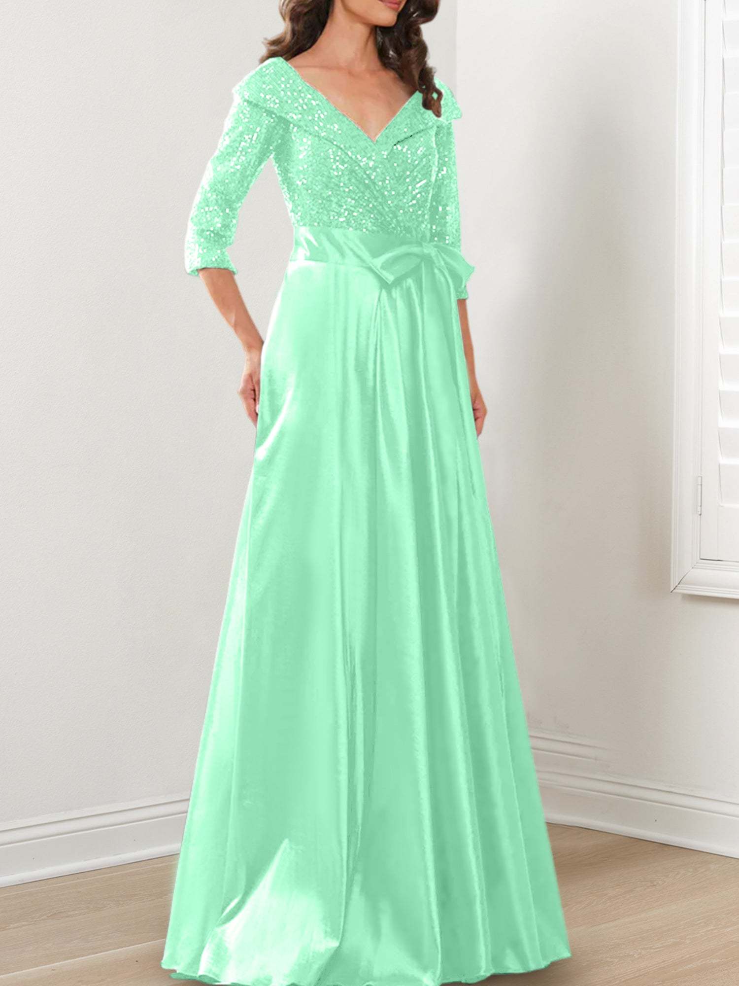 V-Neck A-Line Princess Gown for the Mother of the Bride