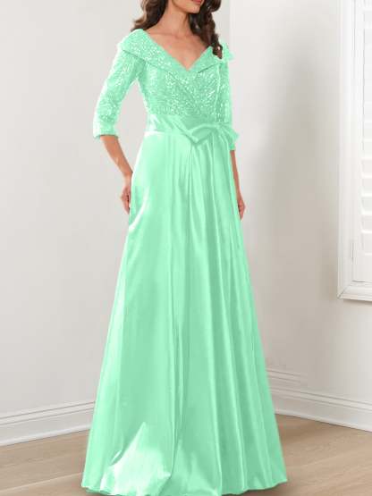 V-Neck A-Line Princess Gown for the Mother of the Bride