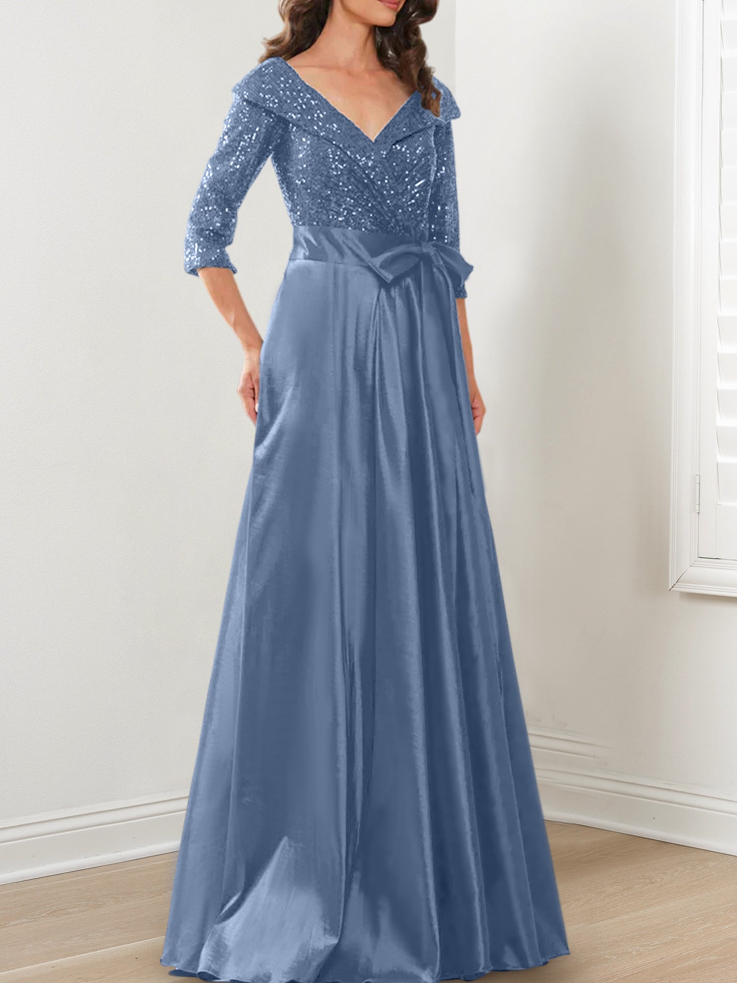 V-Neck A-Line Princess Gown for the Mother of the Bride