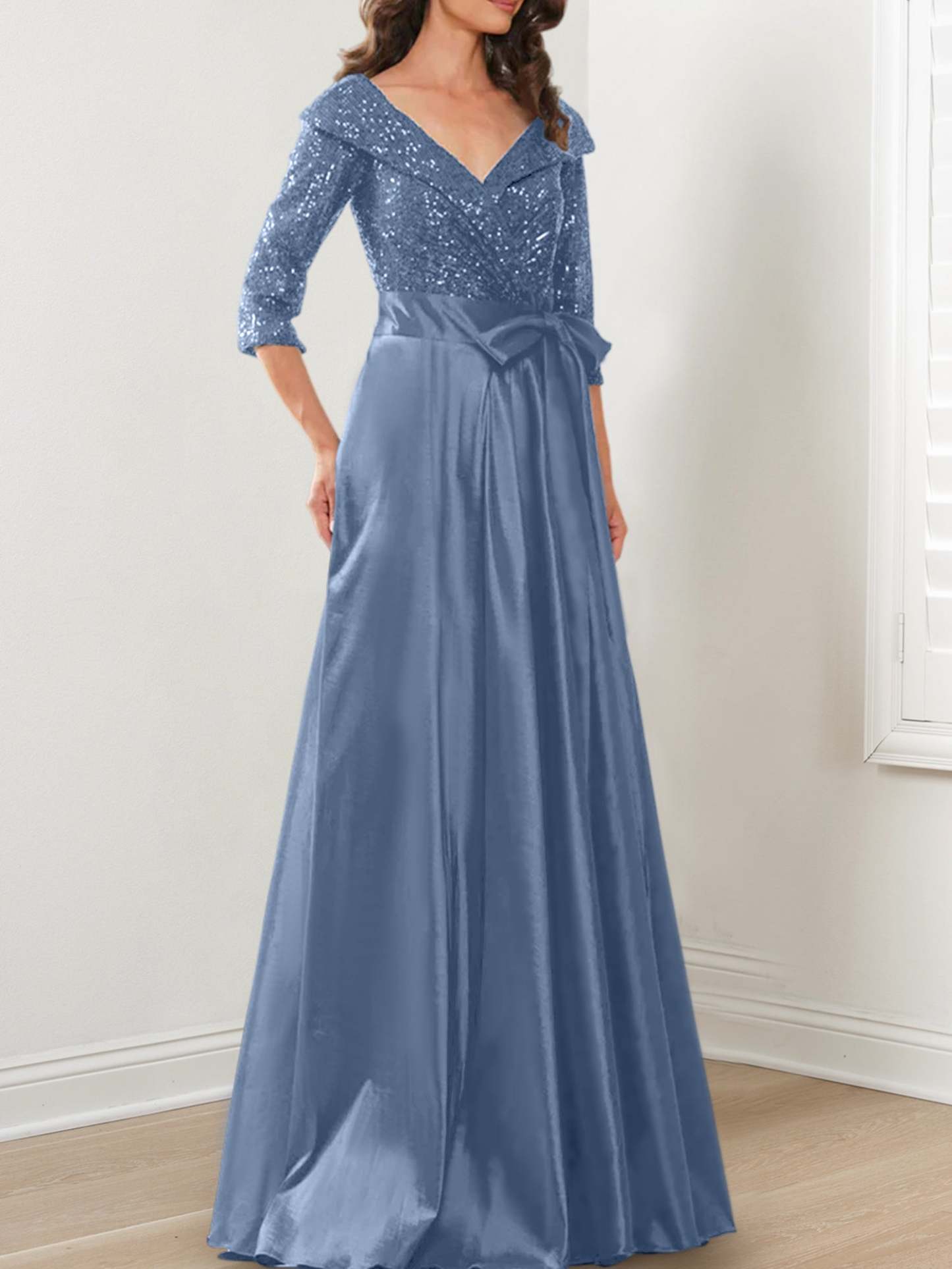 V-Neck A-Line Princess Gown for the Mother of the Bride