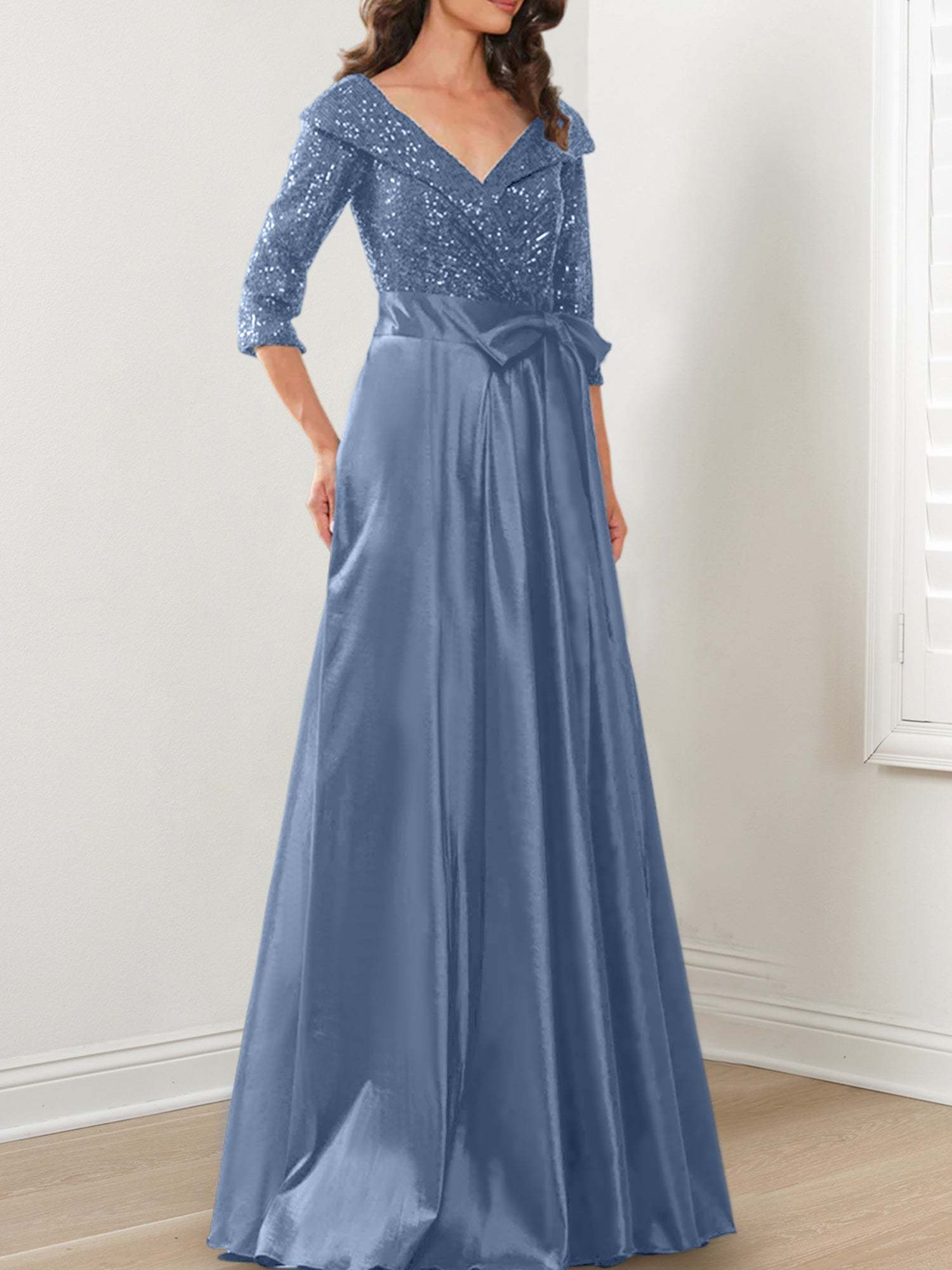 V-Neck A-Line Princess Gown for the Mother of the Bride