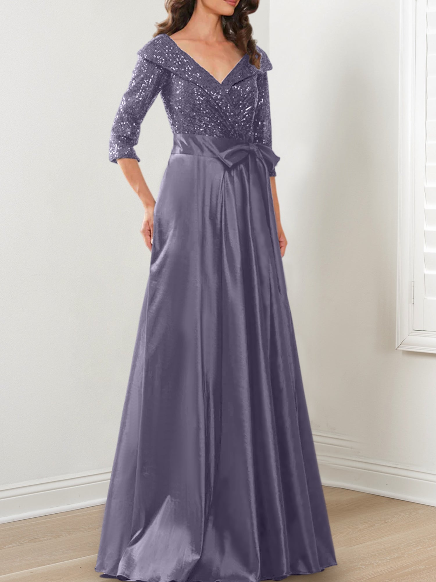 V-Neck A-Line Princess Gown for the Mother of the Bride